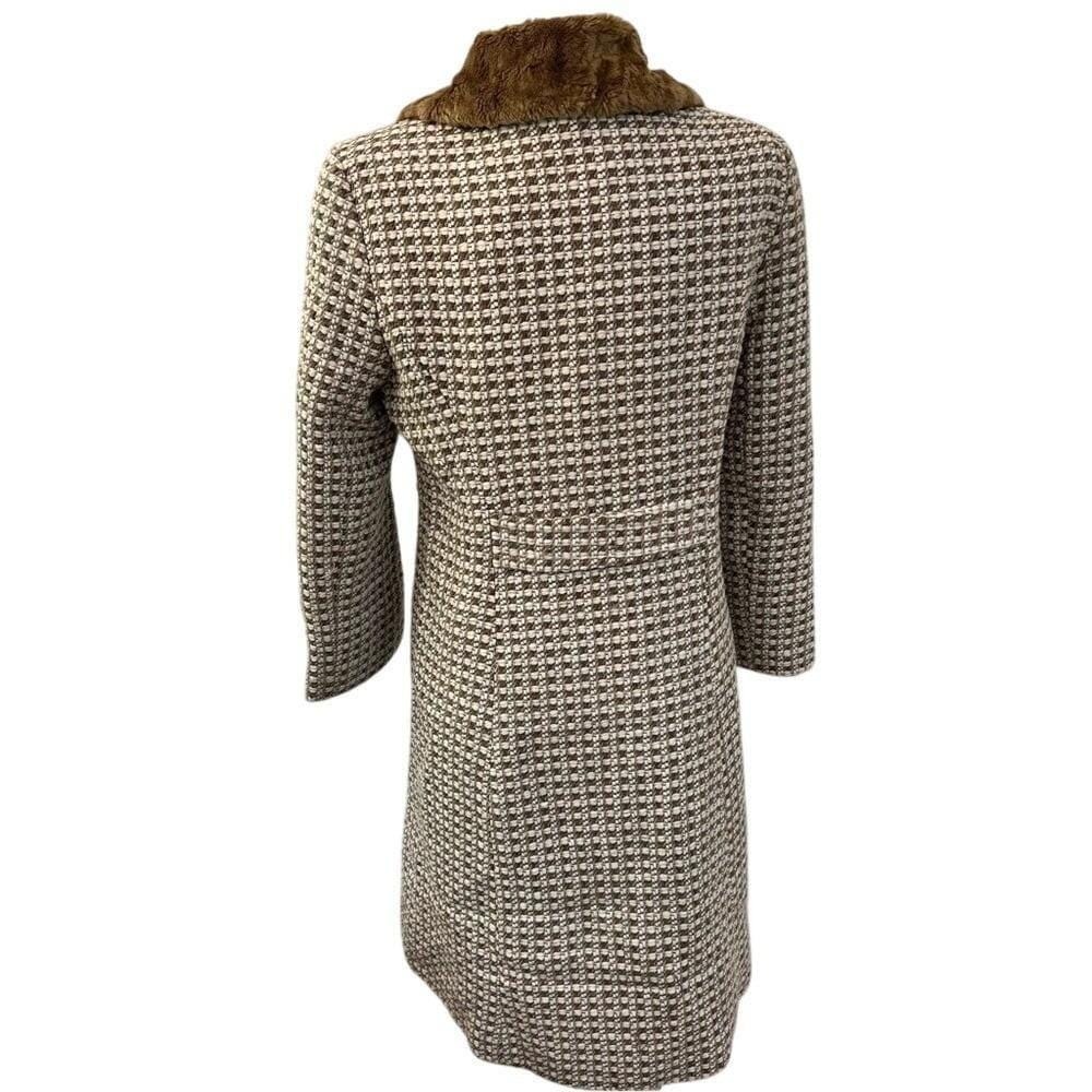 Trina Turk Tweed Wool Coat Faux Fur Collar Tailored Jacket Vintage Size 10 - Picture 5 of 12